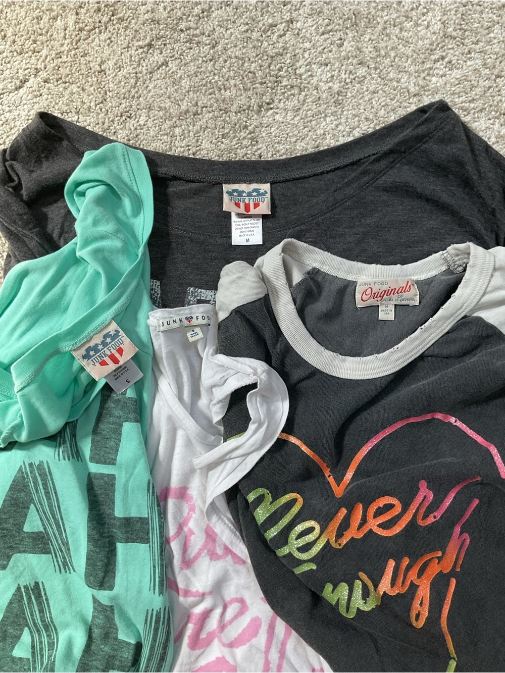 Assorted Women’s Graphic Tops - Mint, Black, White/Purple, Black Raglan S/M - Picture 2 of 2